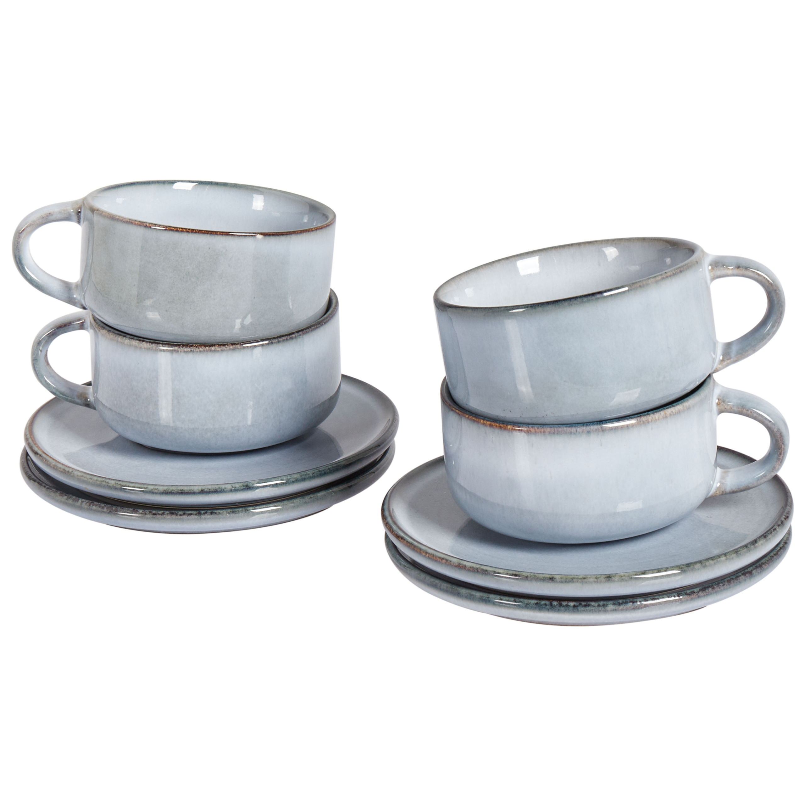Set de 4 cești cu farfurii JUNIPER Piatră ceramică Albastru deschis 4buc