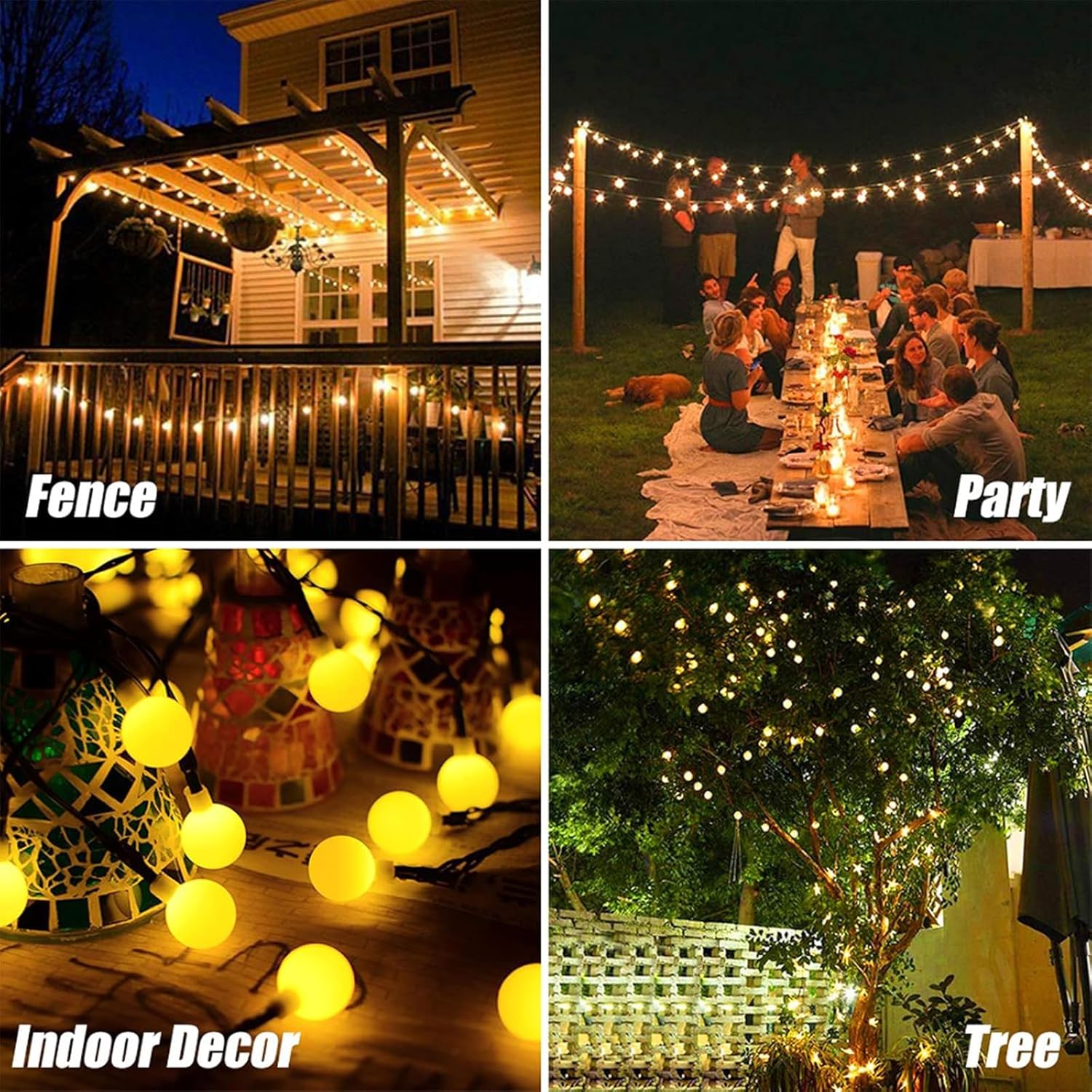 Guirlande lumineuse solaire d'extérieur - 10 m - 40 globes LED solaires - 8 modes - Étanche - Blanc chaud - Décoration pour l'extérieur - 5