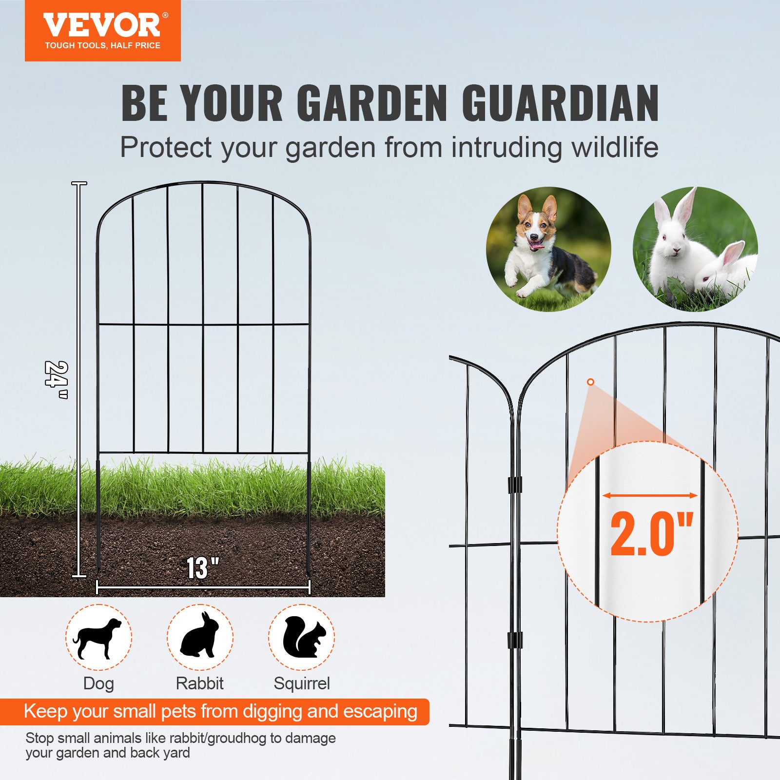 Cloture de Jardin en Metal VEVOR 61x33 cm Cloture de Jardin Lot de 28 sans Creusage Barriere pour Animaux Espacement de Pointes 5,08 cm Cloture Metall - 2
