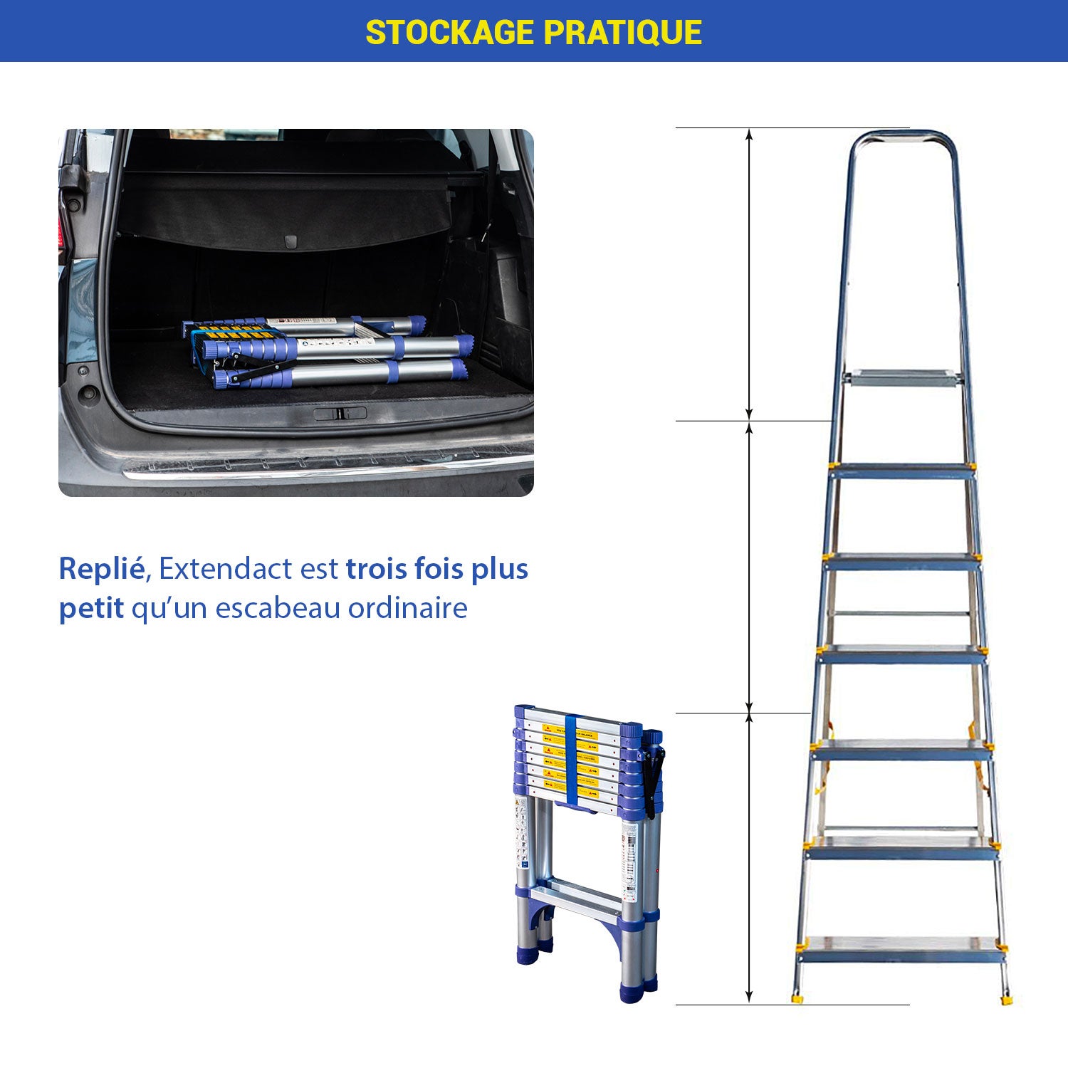 HOSTRÖM Escabeau 9 marches telescopique EXTENDACT9, Echelle telescopique 2,6m+2,3m, escabeau pliable télescopique, H max travail 4,1m, Garantie 5 ans - 3