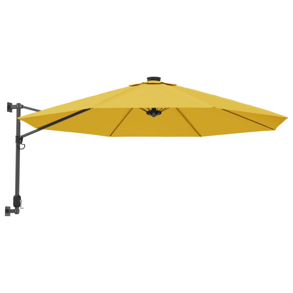 VidaXL Ombrellone A Parete Con LED Giallo 290 Cm, 28 Luci Incluse, Tessuto Anti UV E Telaio In Alluminio