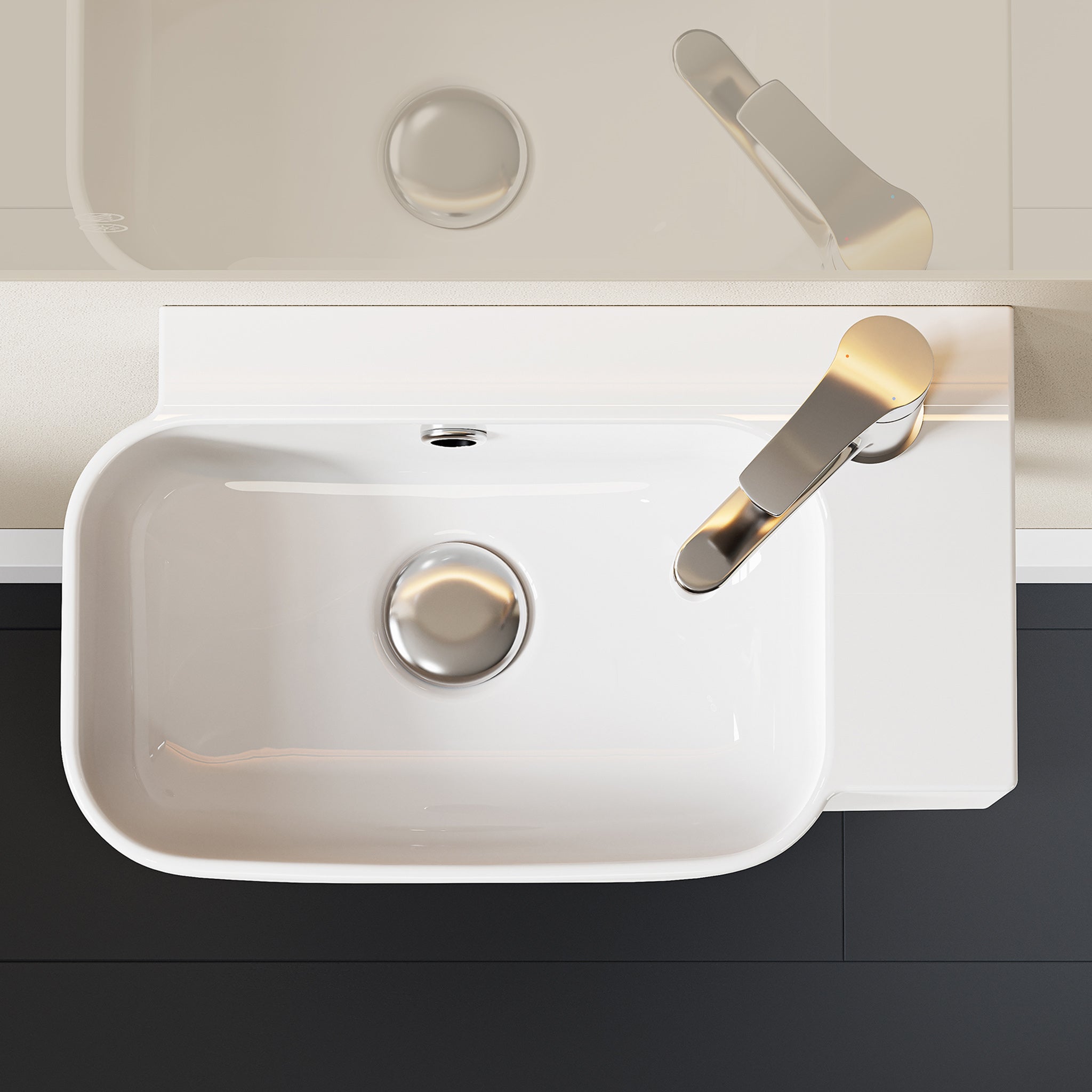 Lavabo mural, vasque à poser, lave-mains mural, vasque 40,3 x 24,9 x 14 cm avec trou pour robinet et trop-plein HOROW - 5