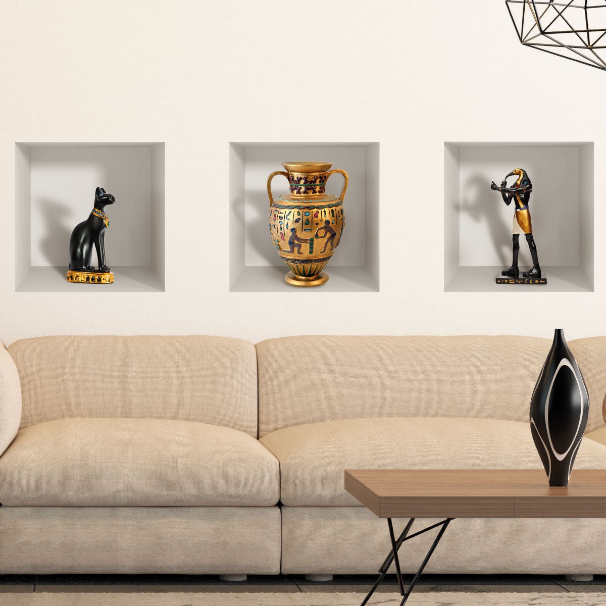 Adesivo effetto 3D antiche statuette egiziane - Sticker adesivo - adesivi murali - 30x90cm - 2