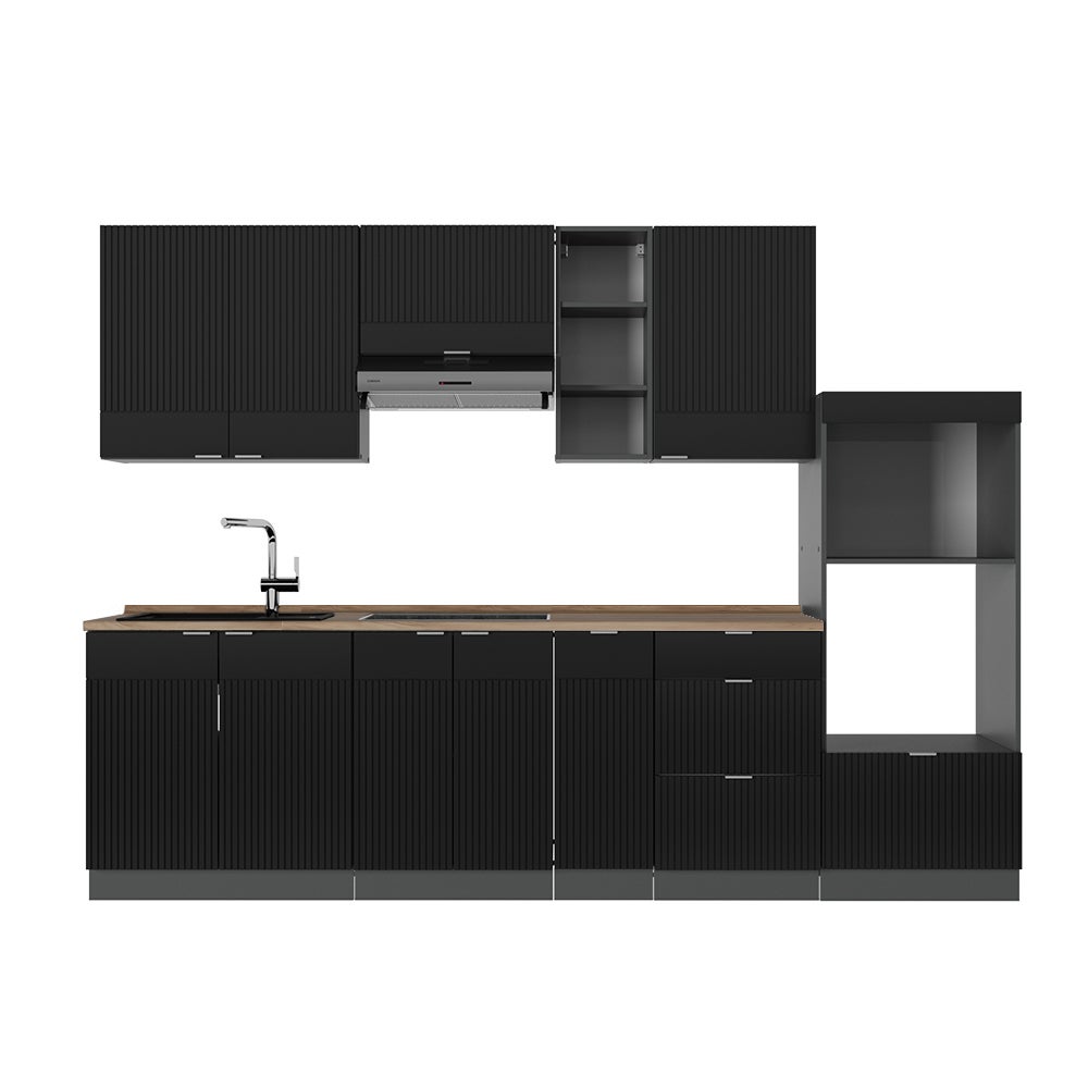 Vicco Aneks kuchenny Fame-Line, Czarny w paski/antracyt, 280 cm , BP Dąb