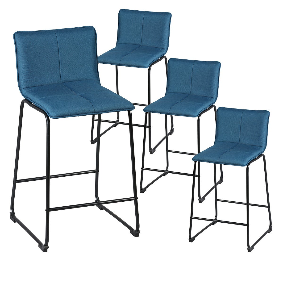TEODORE - Lot de 4 Tabourets de Bar Tissu Bleu Pétrole | Leroy Merlin