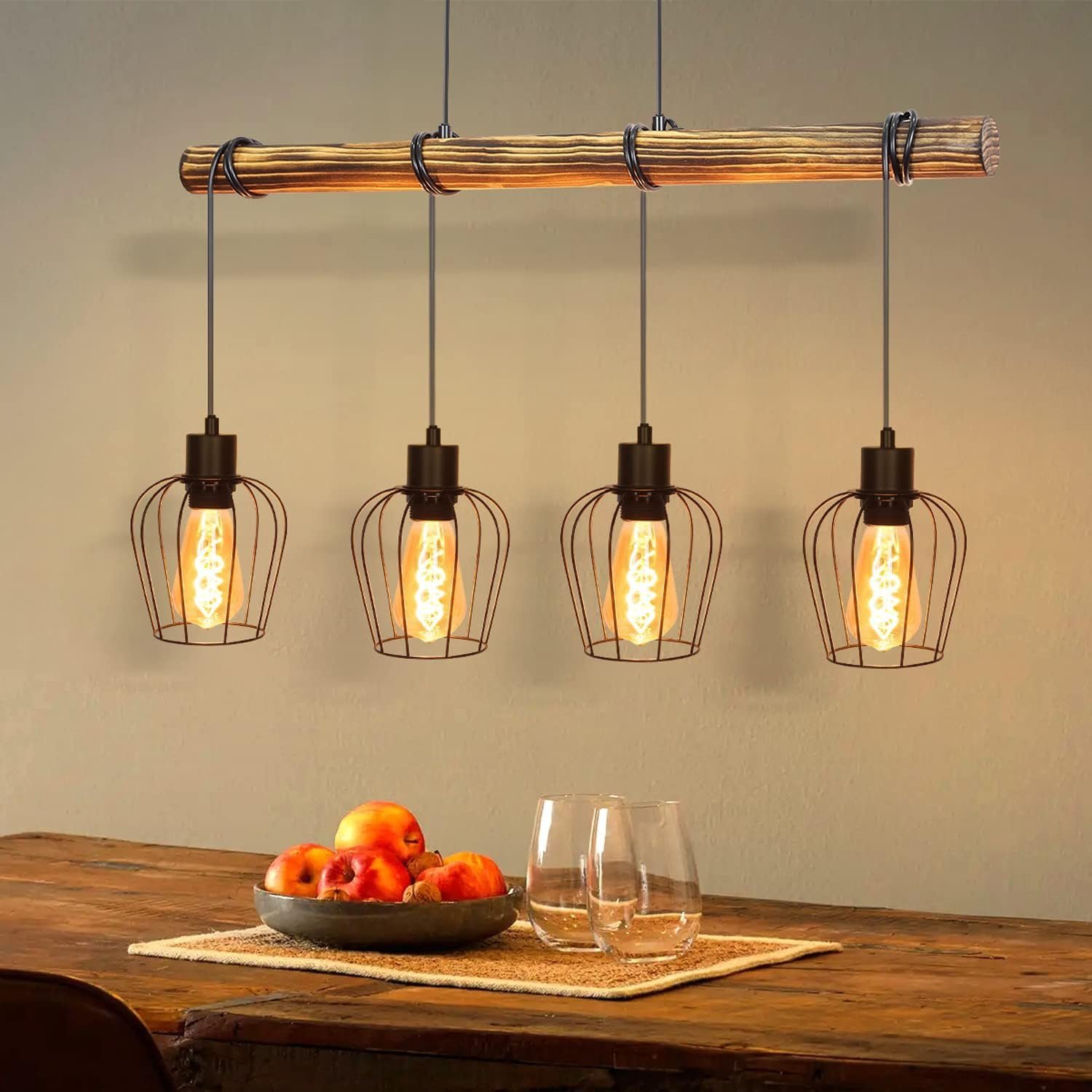 NETTLIFE Retro lampa wisząca Vintage Industrial Wood Czarna lampa wisząca E27