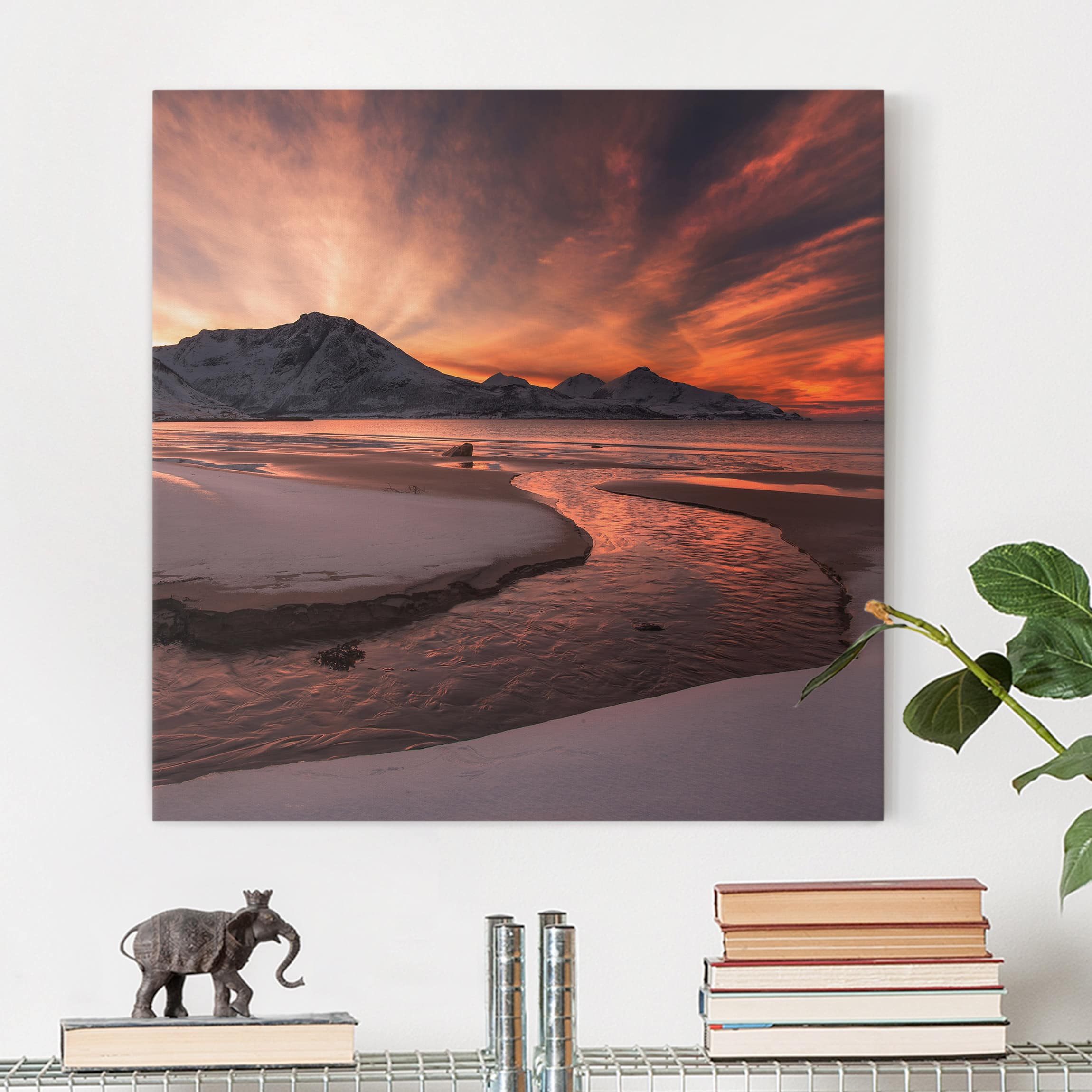 Lienzo cuadro en lienzo bastidor impresion en lienzo rojo paisaje atardecer playa mar 213 cocina dormitorio salón pasillo 80 x 80 cm