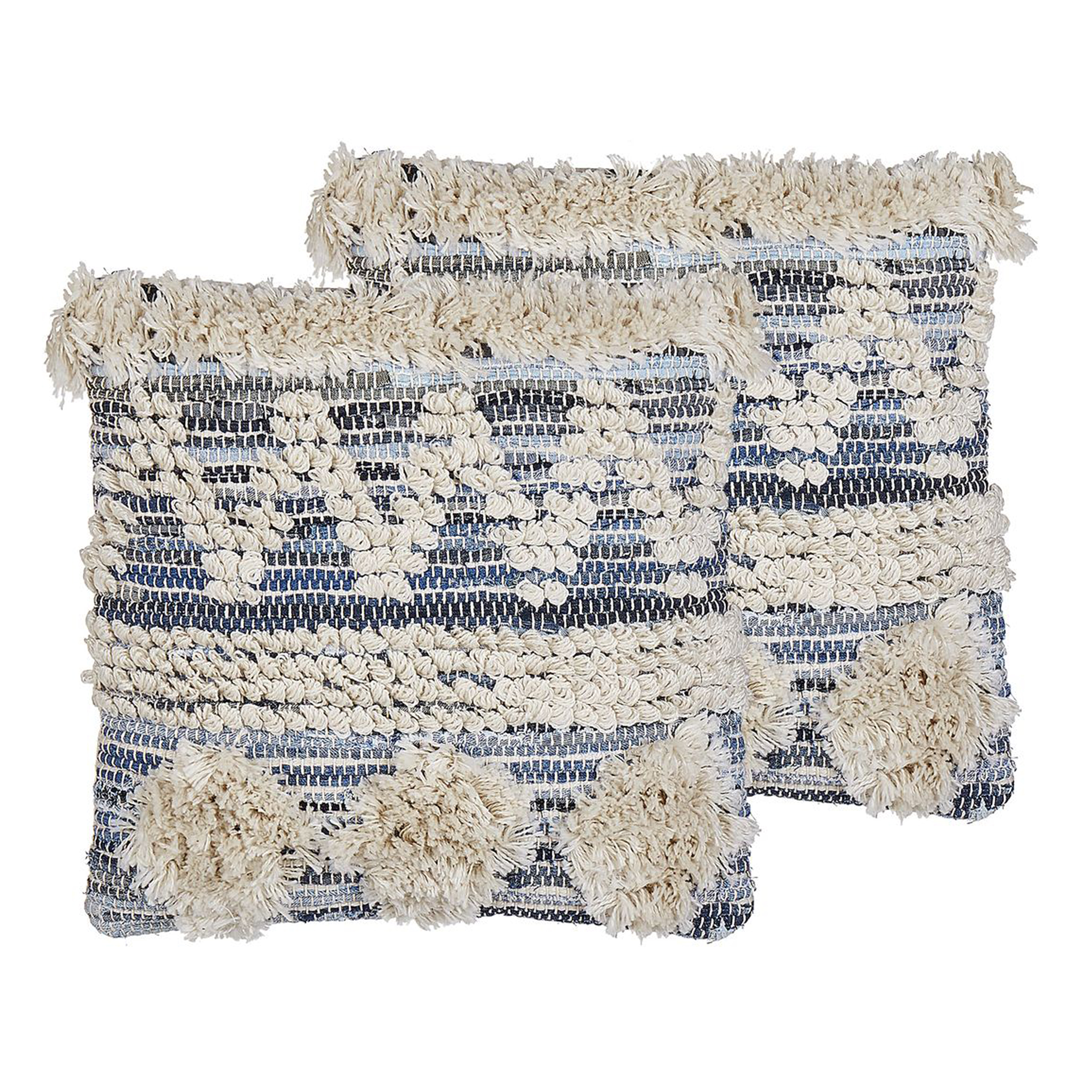 Beliani conjunto de 2 cojines decorativos eytelia bouclé 45 x 45 cm azul patrón geométrico