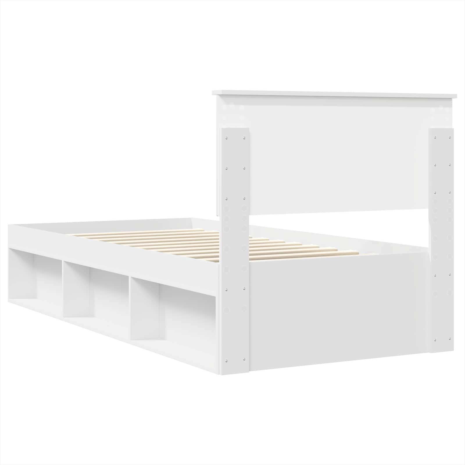 Cadre de lit blanc en panneau de bois pour la chambre, 90 × 190 cm - 9