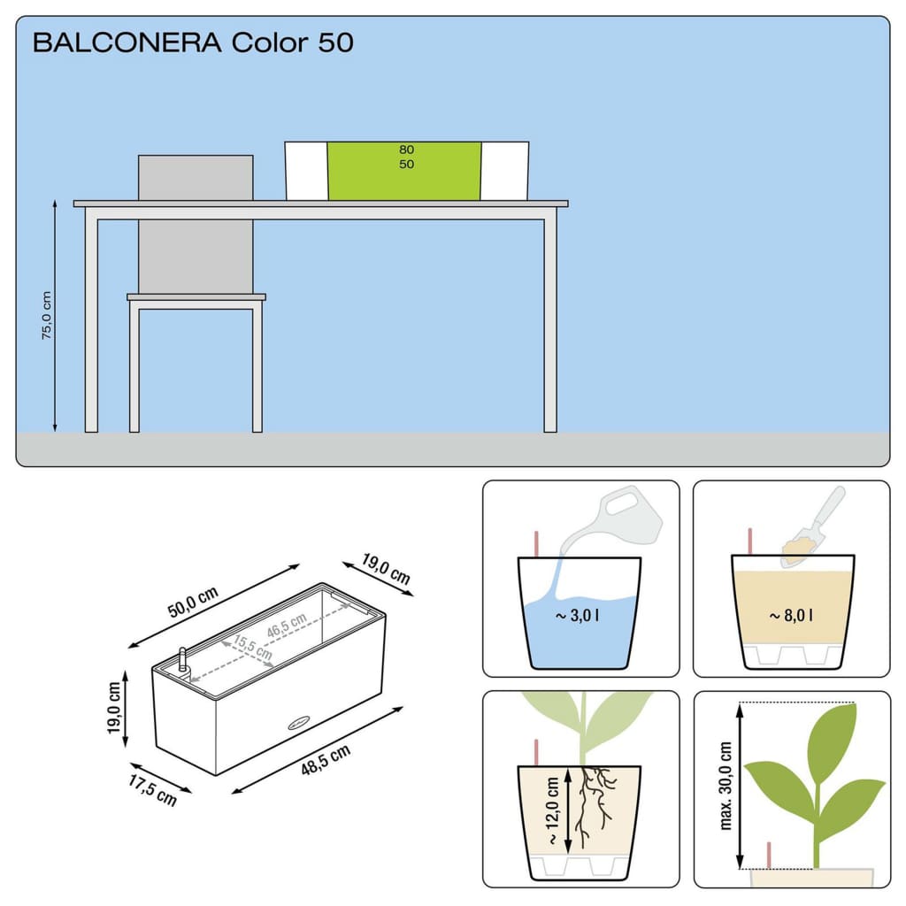Pot Balconera Color 50 - kit complet, blanc - 50 cm - 6