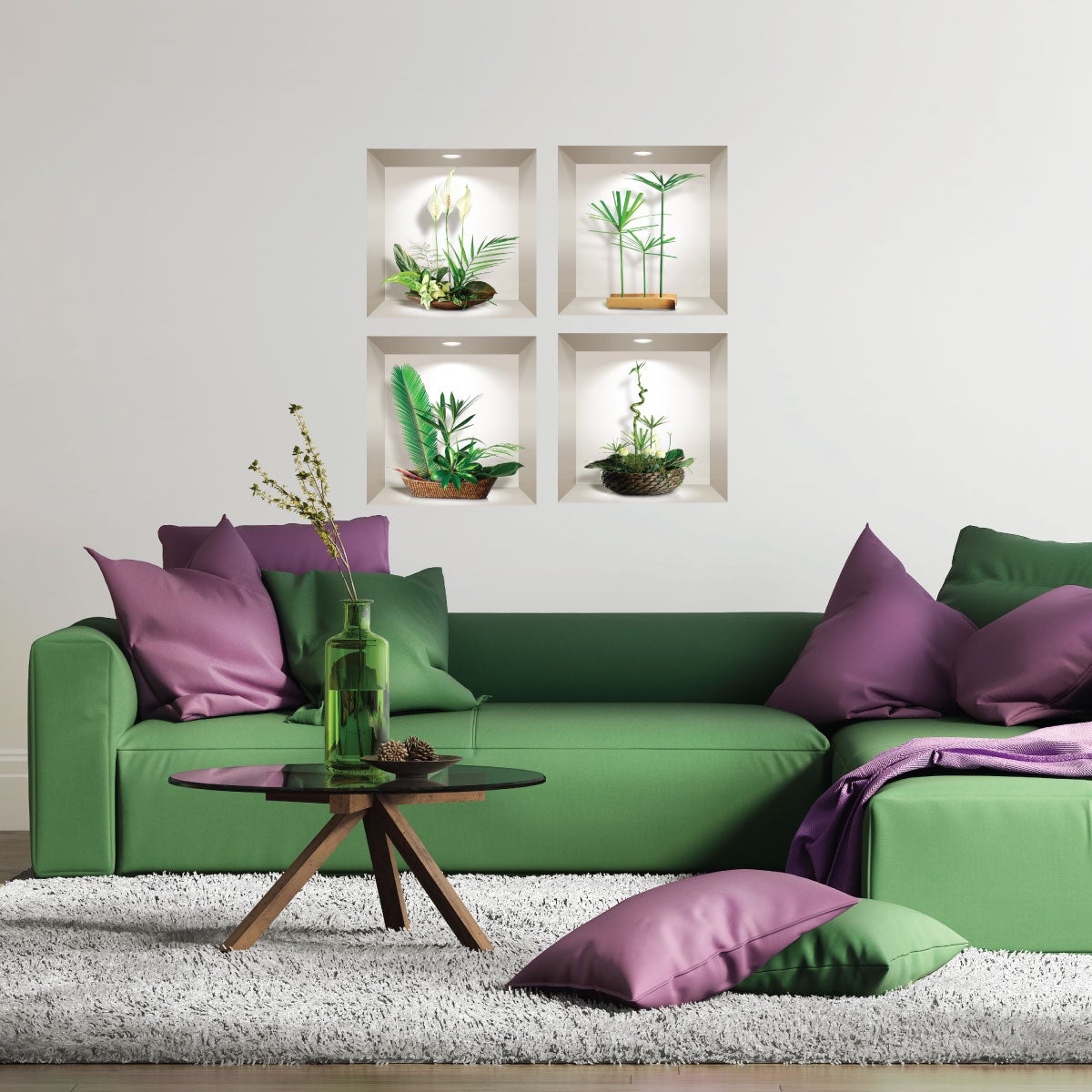 Adesivo effetto 3D composizione vegetale zen - Sticker adesivo - adesivi murali - 60x60cm - 3