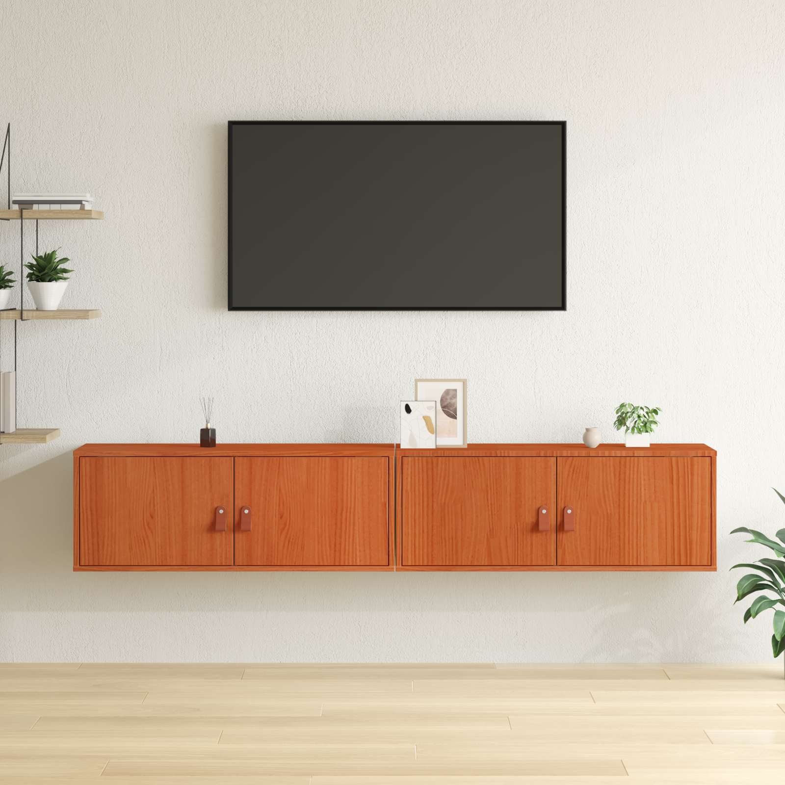 Mueble de pared con estante, 2 piezas, acabado cera marrón, 80 x 30 x ...
