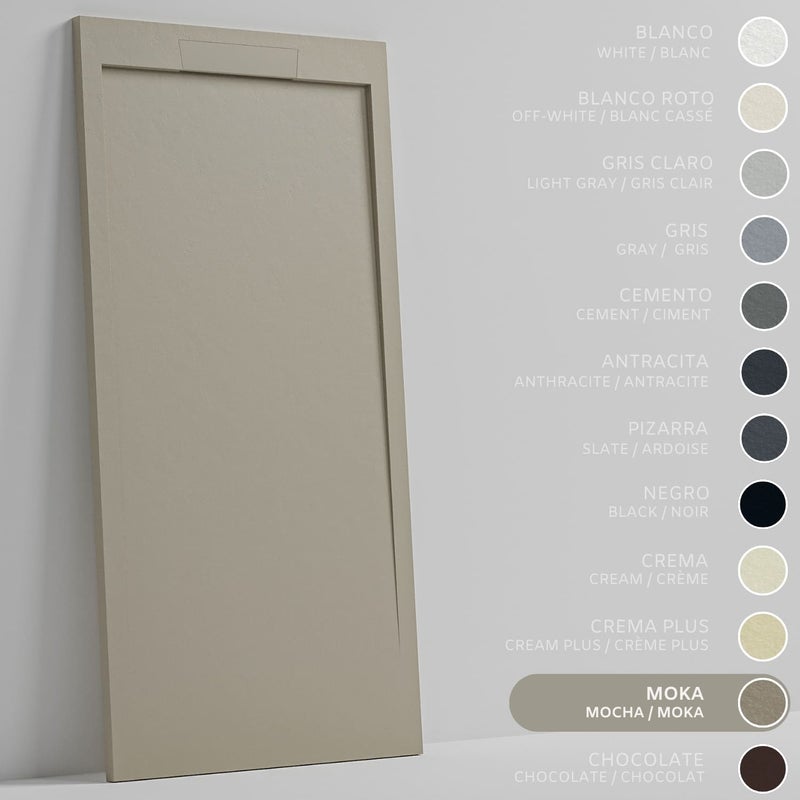 SOULHOME Brodzik prysznicowy– Żywica– Gel Coat– Gładka/Kamienna tekstura – Antypoślizgowy – Moka- 110x80- Niski 3cm– Elegancki SAME