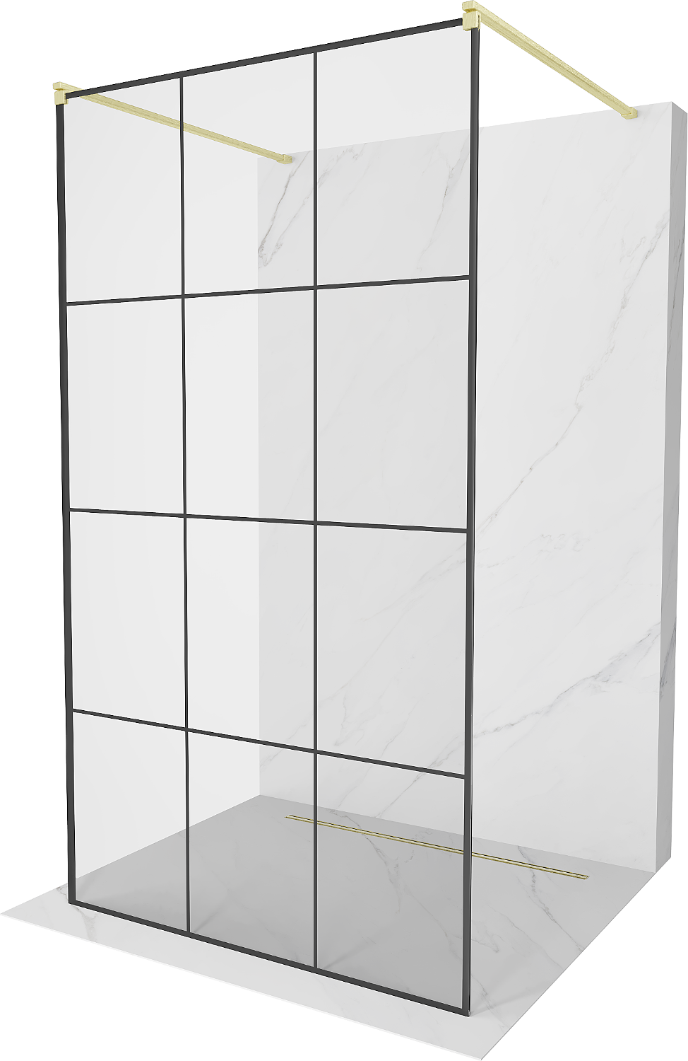 Mexen Kioto ścianka prysznicowa wolnostojąca 120 x 200 cm, czarna kratka 8 mm, złota szczotkowana - 800-120-002-55-77