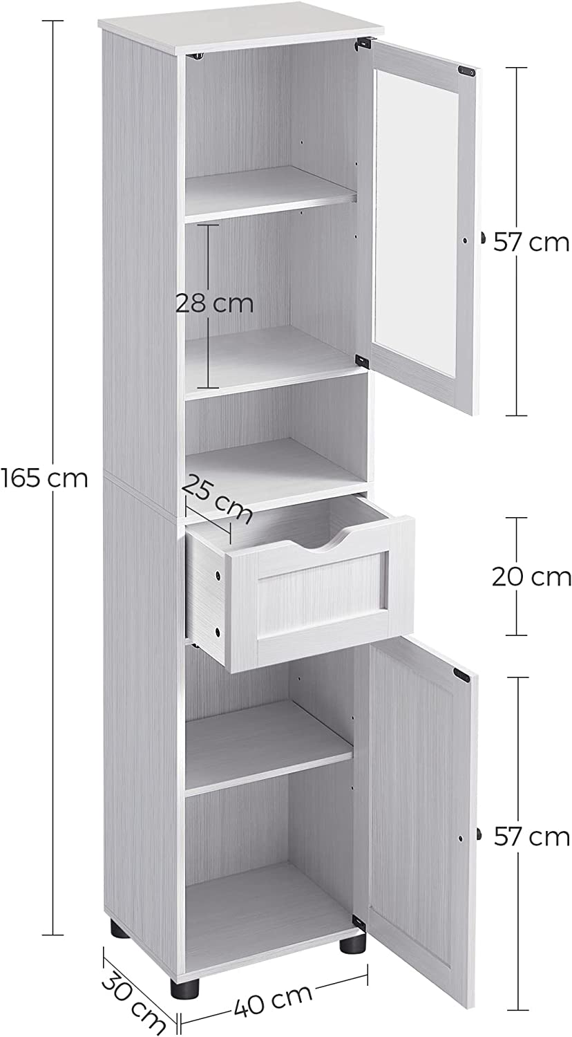 Armoire De Salle De Bain à Porte, Tiroir, Compartiment, 40 x 30 x 165 cm, Blanc érable - 5