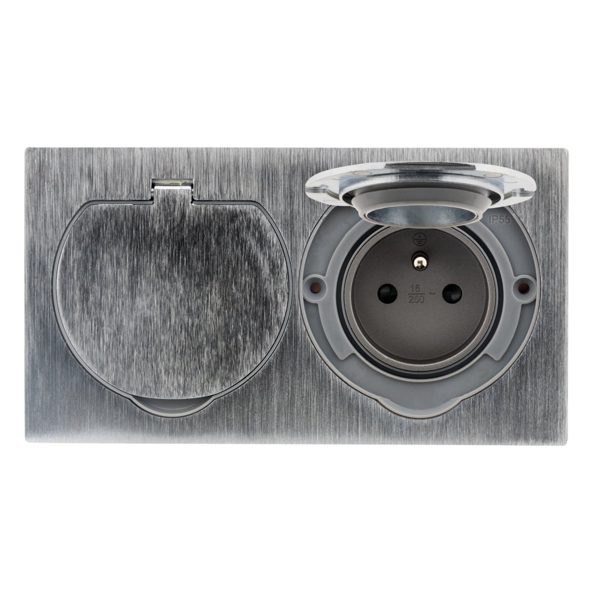 Zenitech - Presa da pavimento 16A 2P+T - finitura alluminio spazzolato - IP55 - doppia - 2