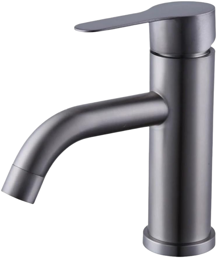 Jednouchwytowy kran do wody ciepłej i zimnej, kolanko ze stali nierdzewnej w kolorze szarym, pojedynczy otwór do wody ciepłej i zimnej, z wężem 60 cm