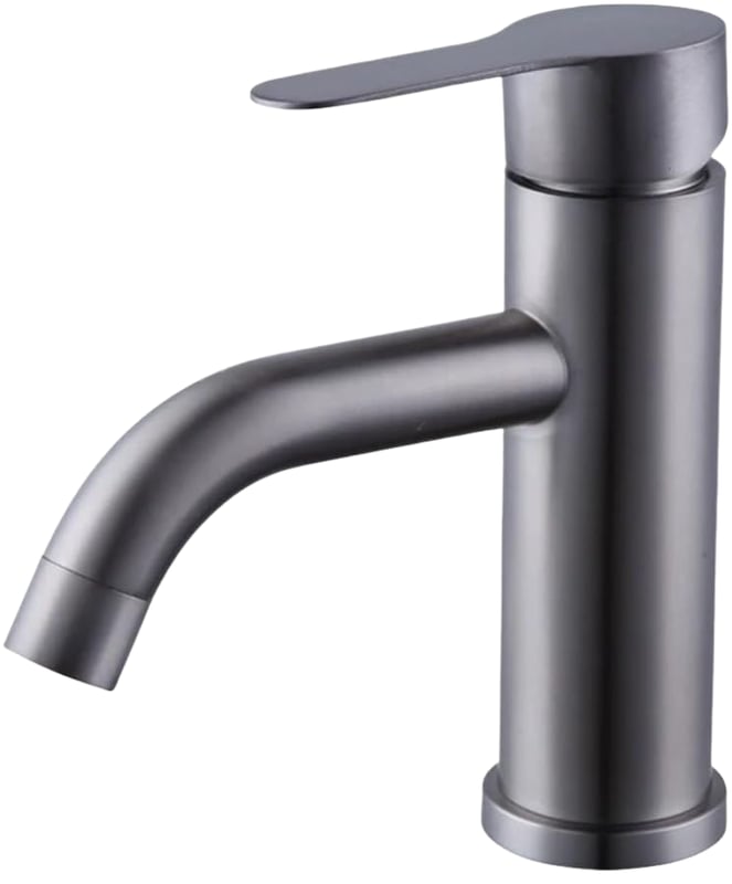 Jednouchwytowy kran do wody ciepłej i zimnej, kolanko ze stali nierdzewnej w kolorze szarym, pojedynczy otwór do wody ciepłej i zimnej, z wężem 60 cm