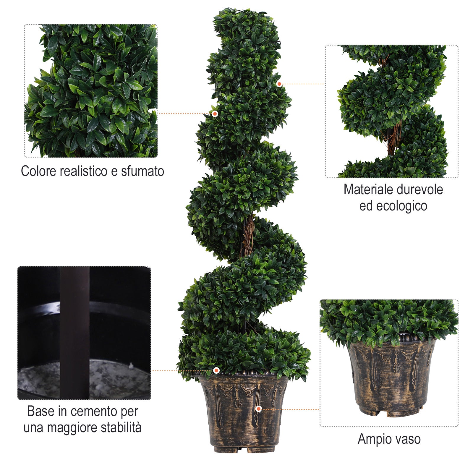 Buis artificiel spiralé de 120cm,plante d'intérieur et d'extérieur avec pot inclus,fausse plante pour la maison,le bureau,le salon,la décoration,vert - 5