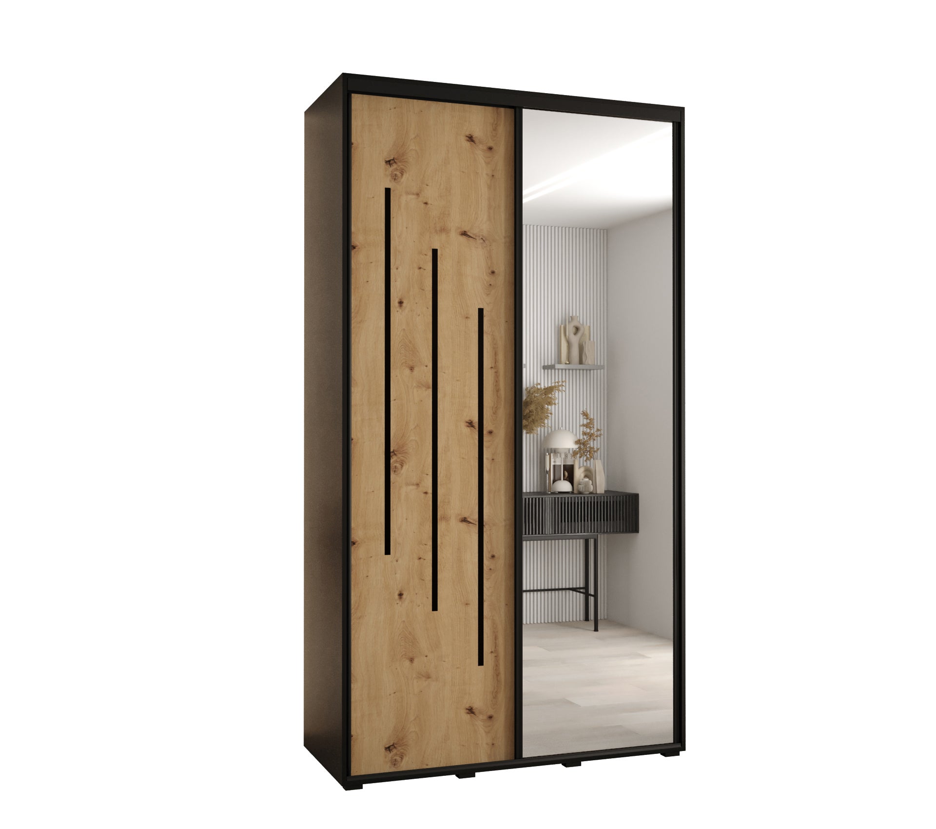 Szafa przesuwna z lustrem wysoka Davos 9 140 x 60 x 235,2 cm czarny + artisan + u. czarny - Abiks Meble