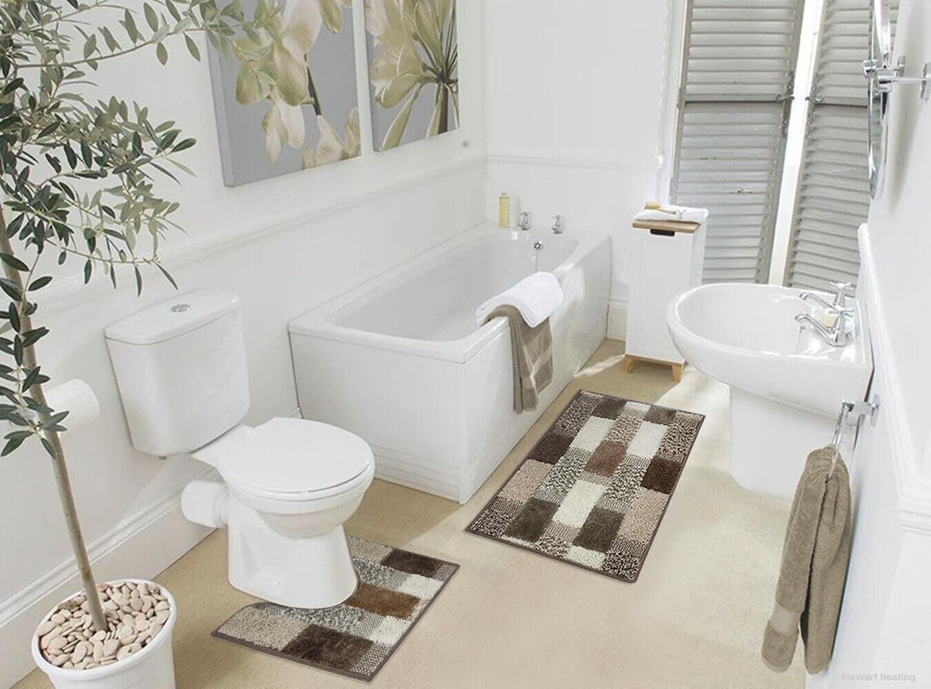Tapete De Banho 60x120 cm Moderno Macio Antiderrapante Absorvente Tapete De Cabeceira Banho 100% Fabricado Em Itália Castanho - 3