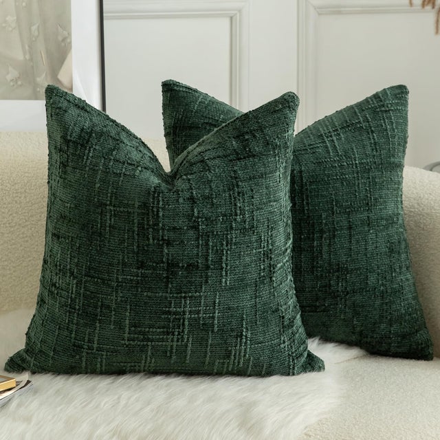 Housse de Coussin Chenille Noeud de Bambou Lot de 8 Decor Canape Lit Forest Green 60 x 60 cm