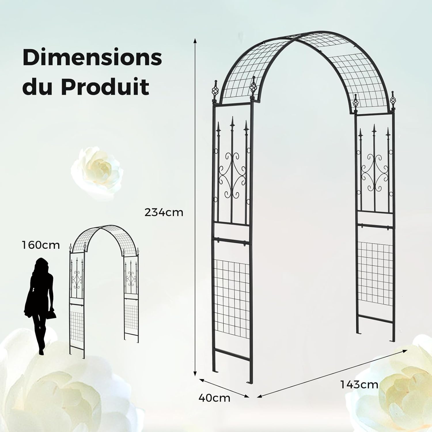 Arco da Giardino per Rampicanti, Arco da Giardino a Forma di Cupola in Metallo Zincato Resistente, Ideale per Feste e Ceremonie, 143 x 40 x 23 - 5