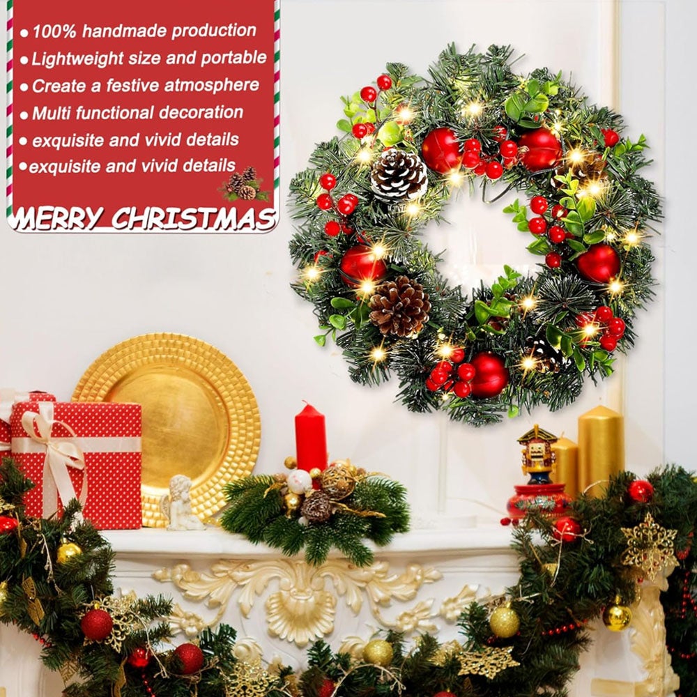 Guirlande de pommes de pin de Noël avec lumières, 30 cm, guirlande artificielle à suspendre, décoration de Noël pour la maison - 5