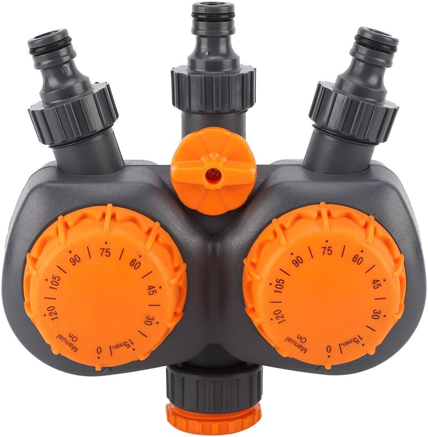 Sterownik nawadniania G3/4 do ogrodu z podwójną głowicą, mechaniczny timer nawadniania roślin i kwiatów, kolorowy ABS, PPE, 384 g