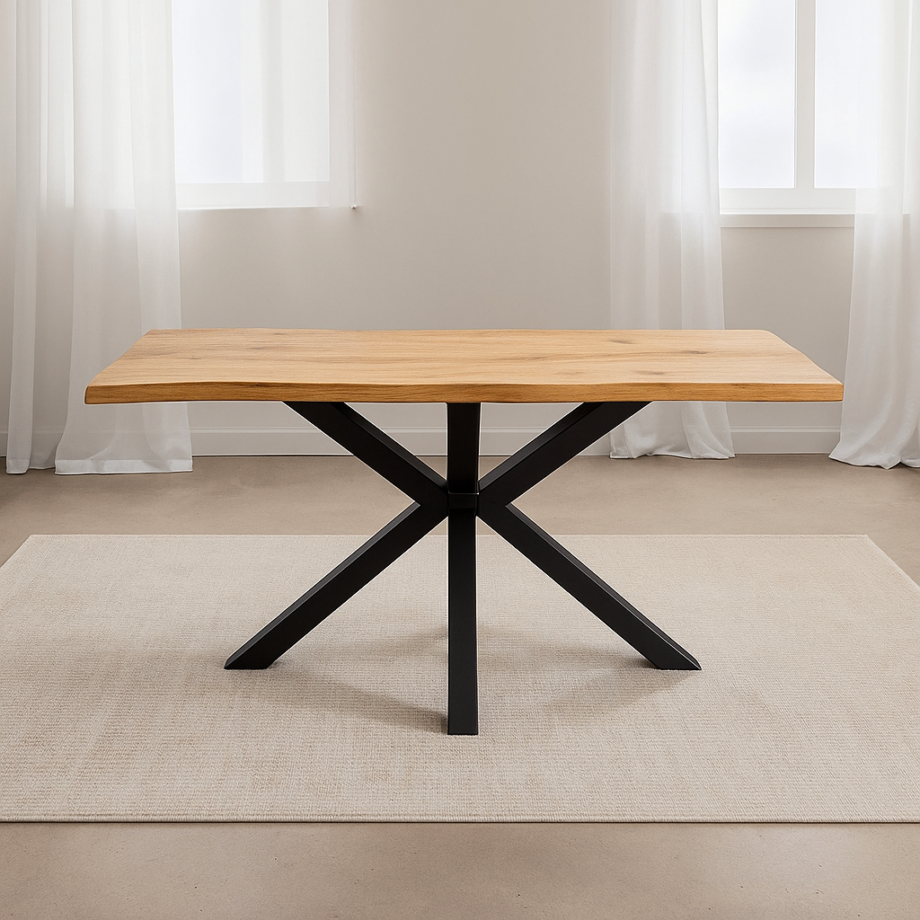 DUPI Mesa de Comedor Fija Nordic, Efecto Madera Natural, Patas Metálicas Grafito, Diseño Industrial, 140x90cm - 4