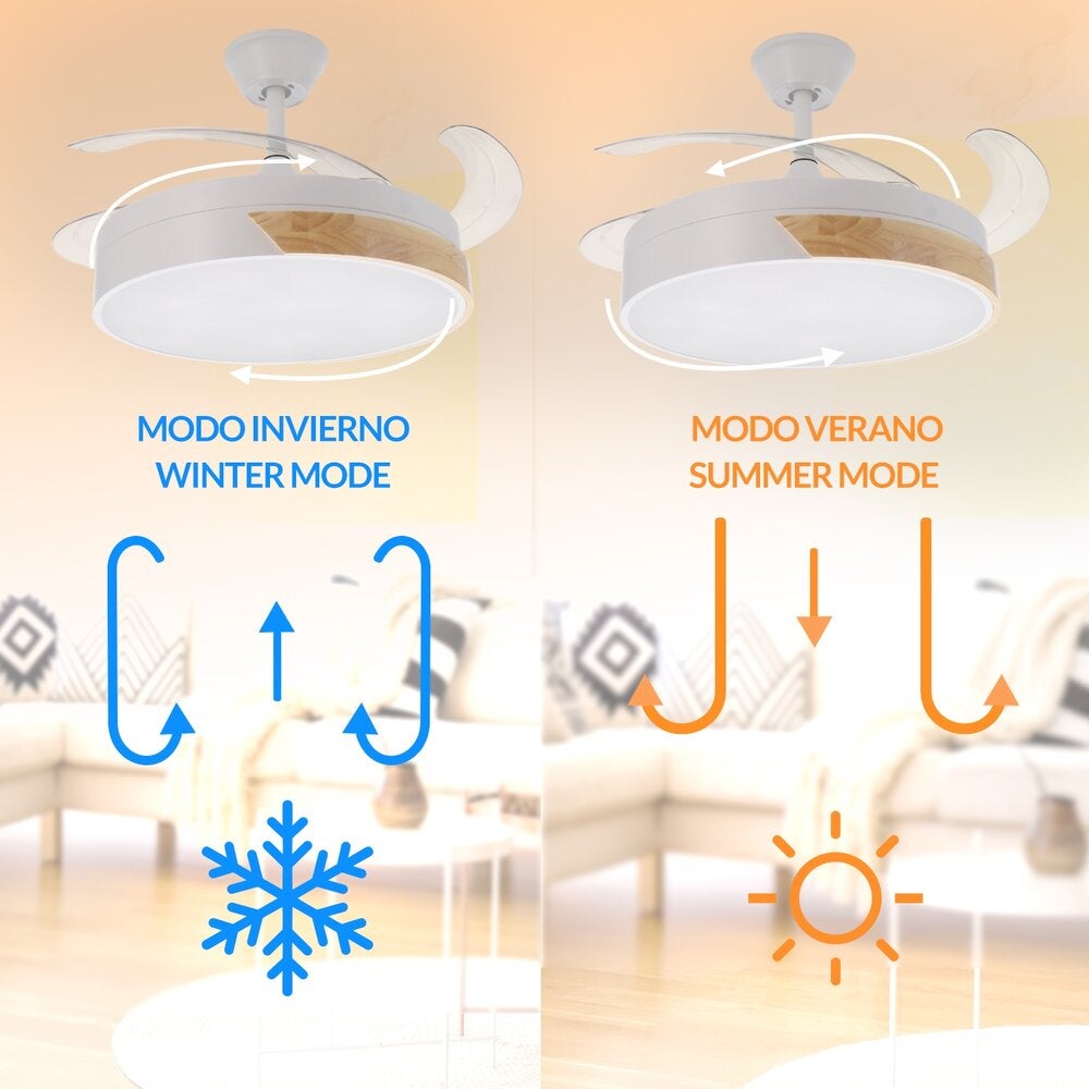 IluminaShop - Ventilador de Techo LED Messe Madera 72W Blanco DC Ultra Silencioso con Mando a Distancia y Palas Retráctiles Verano / Invierno - 4