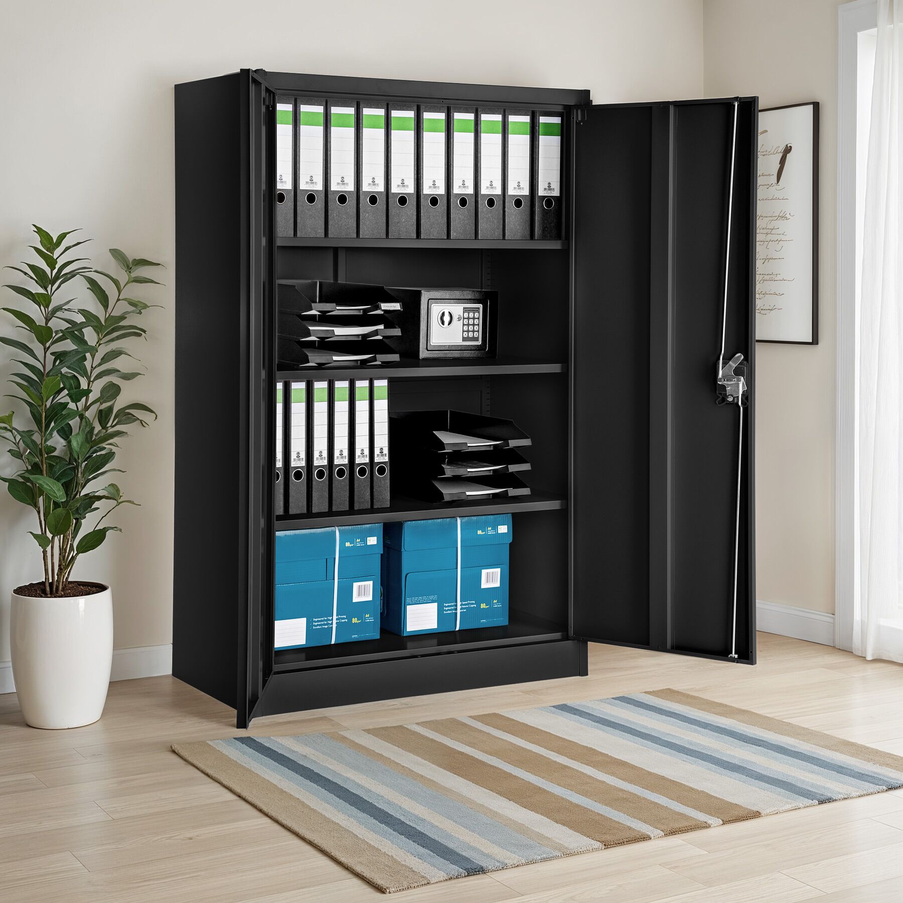 Armoire métallique à dossiers 4 niveaux 140x90x40cm en acier lâqué époxy TECTAKE - 2