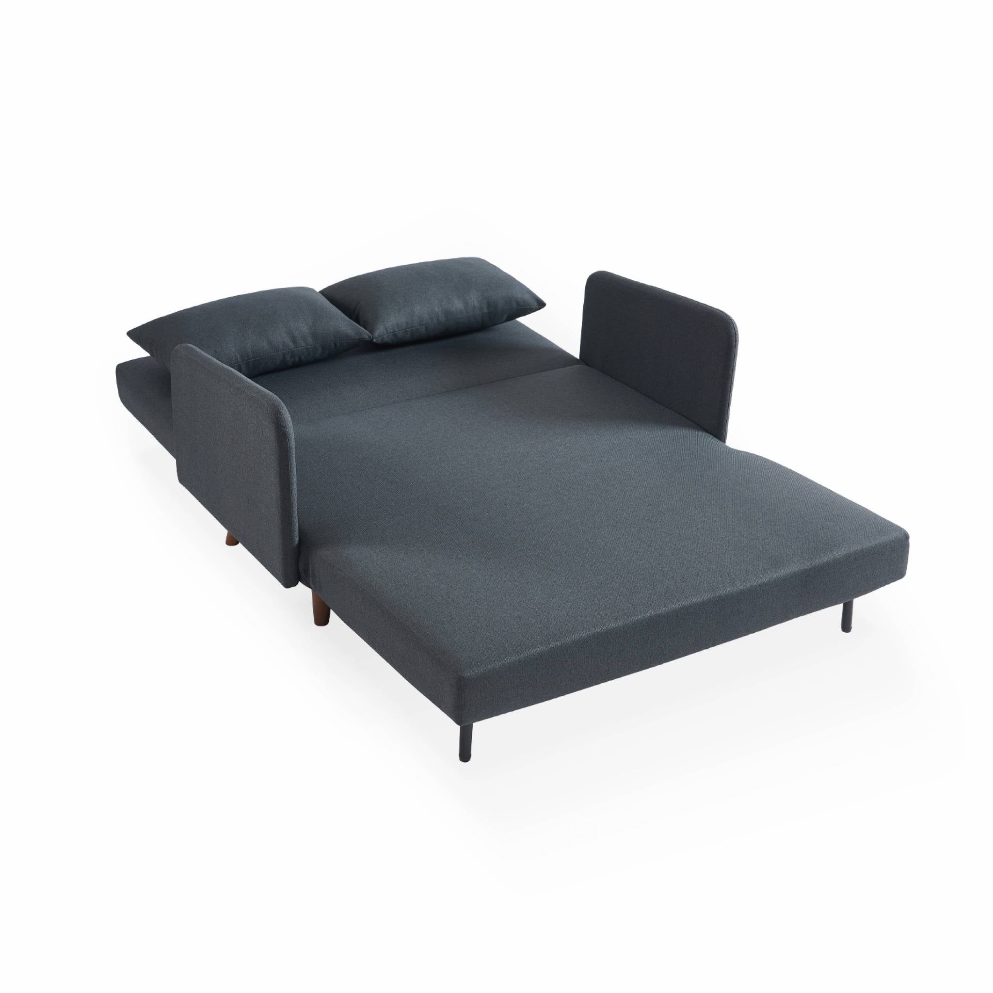 Canapé convertible en tissu - Panam - 2 places scandinave. pieds bois foncé. gris foncé. banquette. dossier inclinable - 9