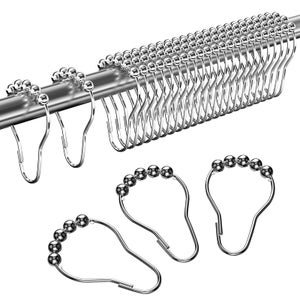12 Anelli Per Tenda Doccia In Acciaio Inox Con Rulli Scorrevoli: Ganci Metallo 7,4x4,2 Cm Per Aste Fino A 4 Cm