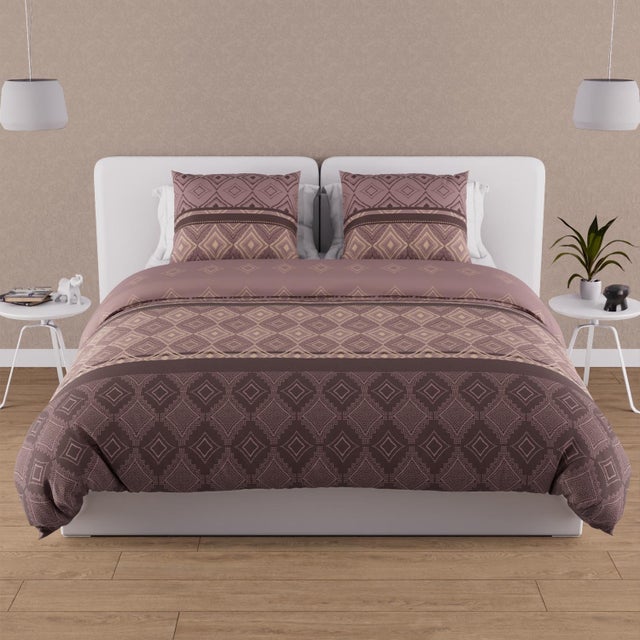 Parure housse de couette en coton 57 fils 260x240 cm ETHNO brun, par Soleil d'ocre