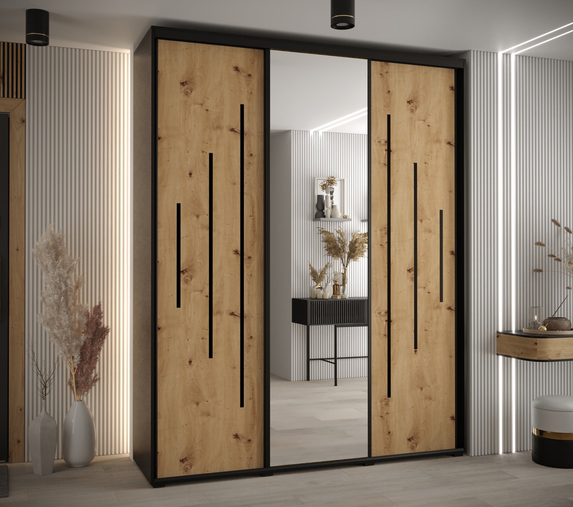 Szafa przesuwna z lustrem wysoka Davos 13 200 x 60 x 235,2 cm czarny + artisan + u. czarny - Abiks Meble - 2