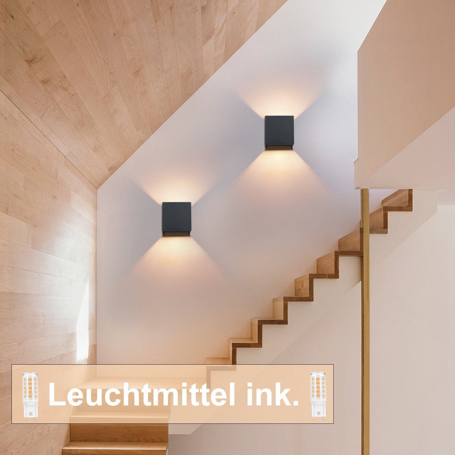 ZMH Applique Murale Extérieure LED Noire, Up Down, IP65, 3000K, pour Cage d’Escalier - 4