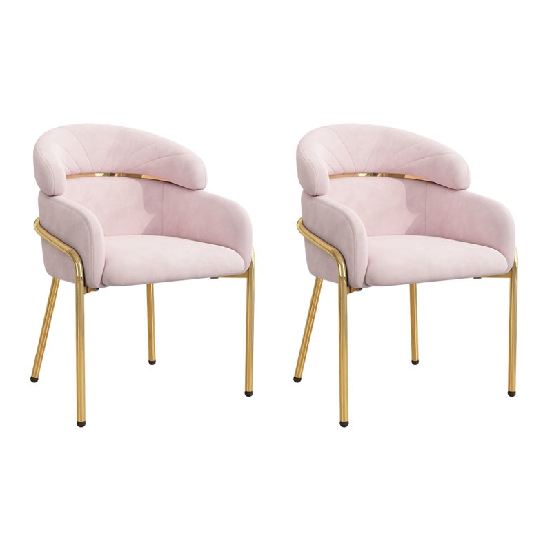 Zestaw 2 krzeseł do jadalni - 45x53x79cm - nogi metalowe - Tkanina welurowa - Różowy
