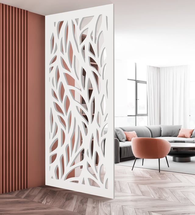 Claustra décoratif mural Paon en PVC blanc - Largeur 50 cm x Hauteur 200 cm x Profondeur 2.4 cm