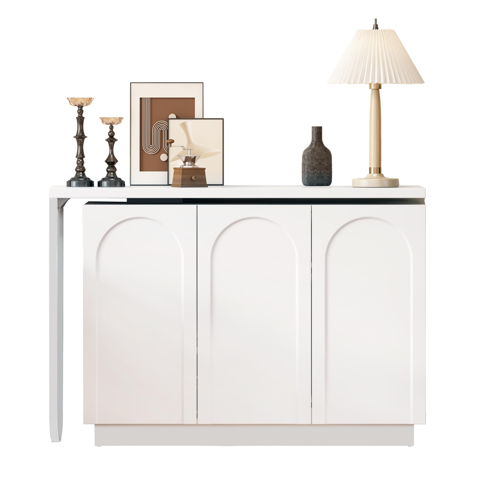 Bureau d'angle pivotant à 360° 170x38.5x75 cm avec 3 portes, étagères, en MDF, blanc - 2