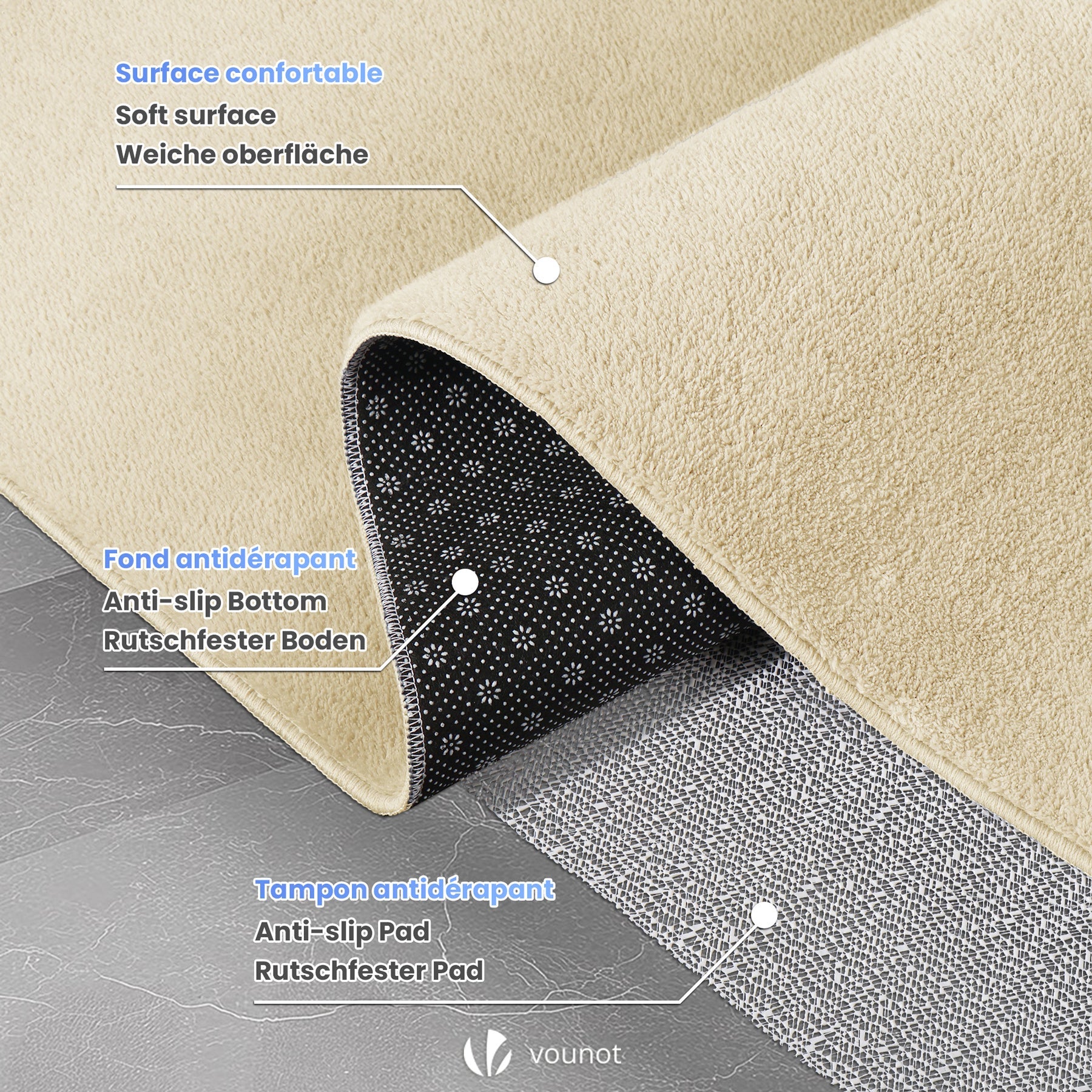 VOUNOT® Alfombra Moderna para Salón 200x300 cm, Beige - 3