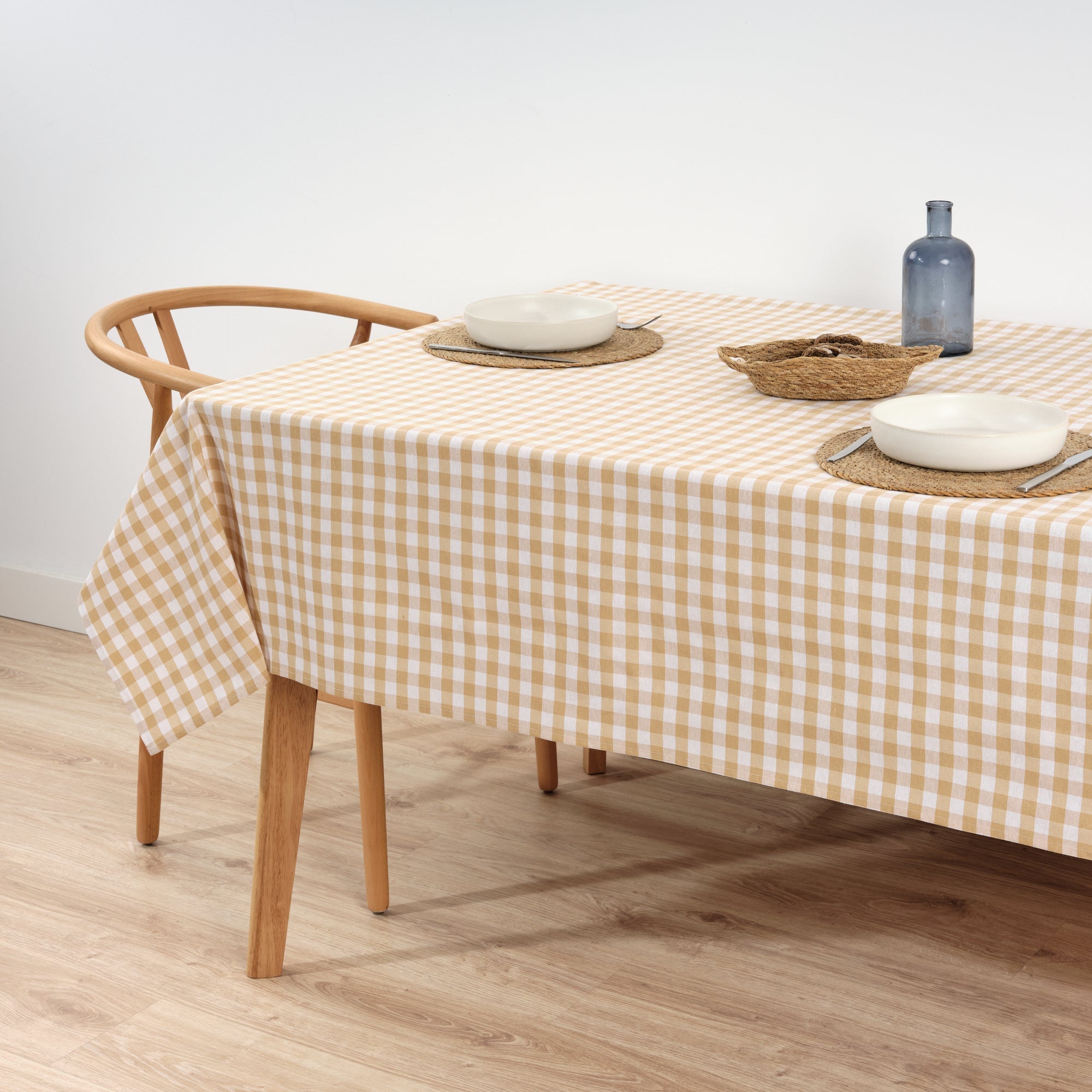 Mantel Vichy impermeable antimanchas Beige tacto tela - 250x140 cm - 6