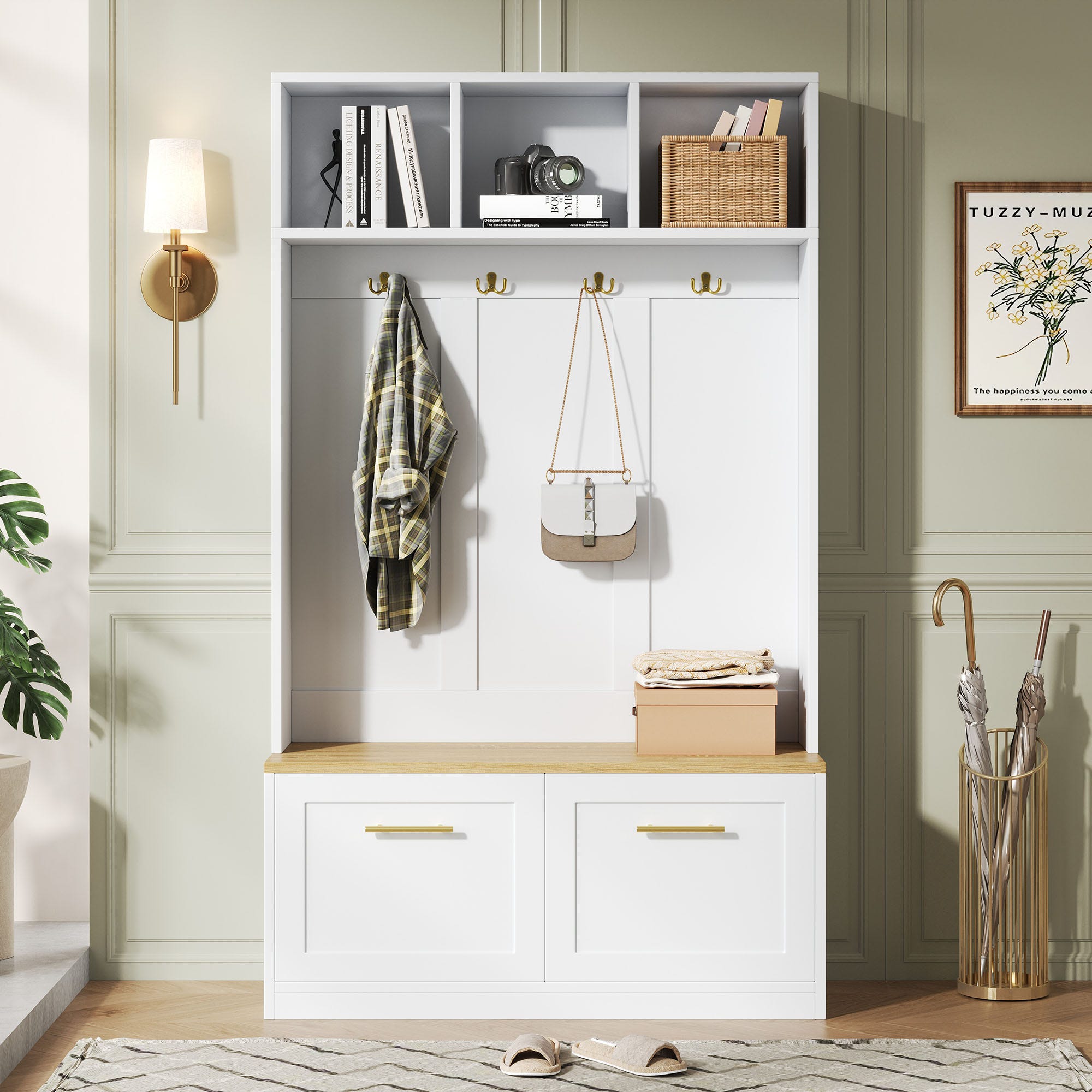 Meuble Entr e Vestiaire Avec Banc 105x40x180 Blanc Et Bois Naturel meuble-entr-e-vestiaire-avec-banc-105x40x180-blanc-et-bois-naturel