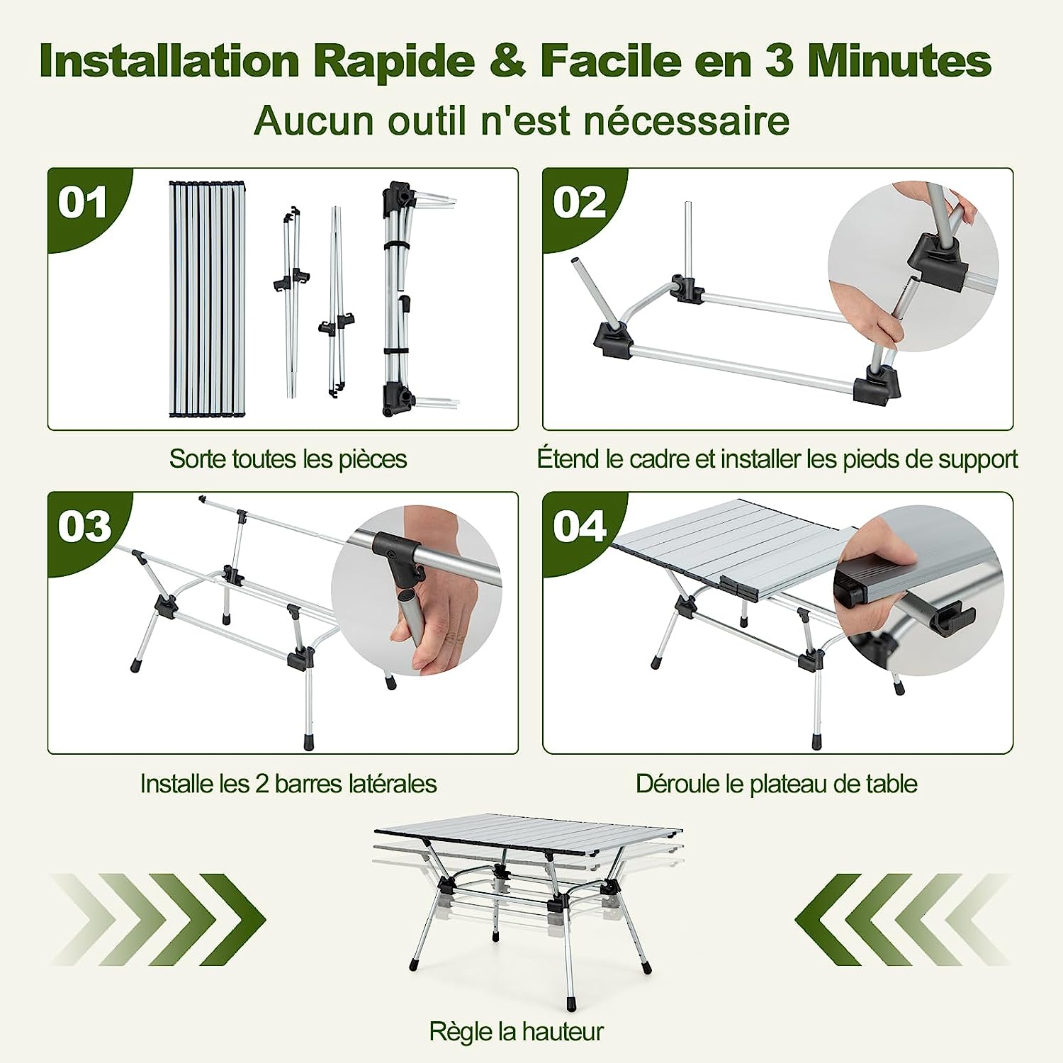Tavolo da Campeggio Pieghevole in Alluminio, Altezza Regolabile a 4 Livelli, Tavolo da Picnic con Borsa, Peso Netto 4 kg，Tavolino da Esterno e - 4