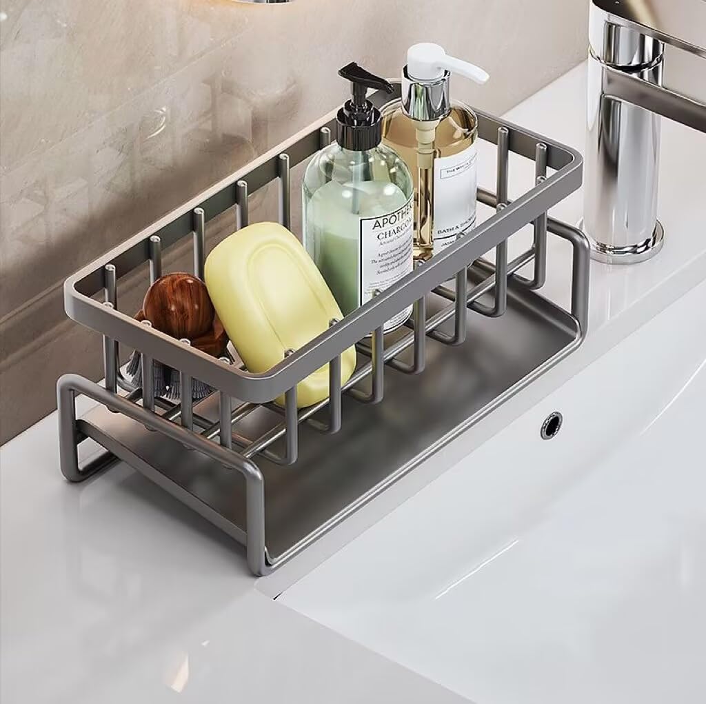 Półka na zlew kuchenny, nierdzewny organizer na gąbkę do naczyń ze stali nierdzewnej, uchwyt na gąbkę do naczyń na przybory kuchenne - 3