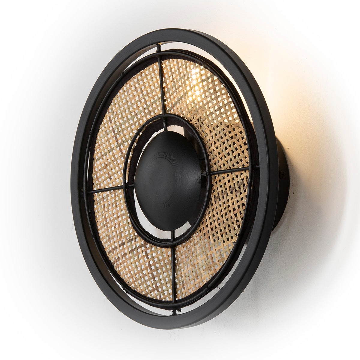 Applique murale 27 x 25 x 27 cm, métal noir, rotin naturel | Leroy Merlin