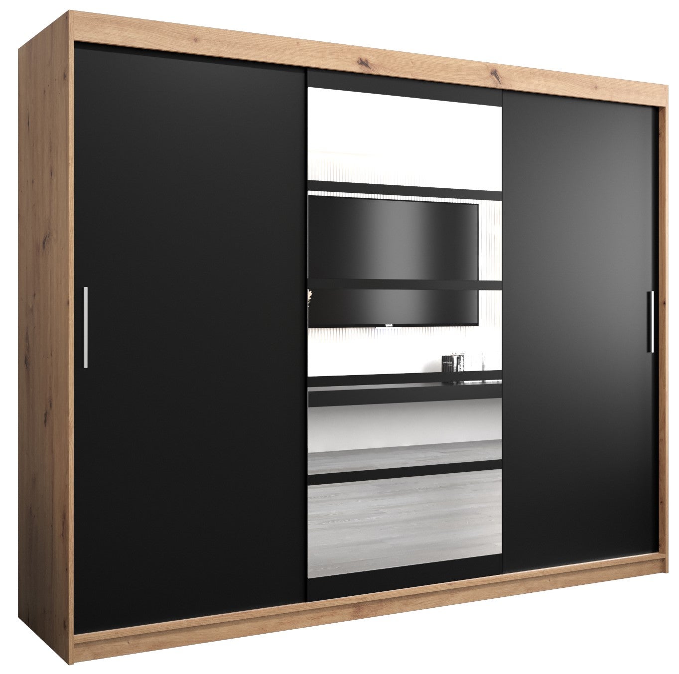Szafa przesuwna garderoba ROMA 1 250 x 62 x 200 cm Artisan + Czarny - Abiks Meble