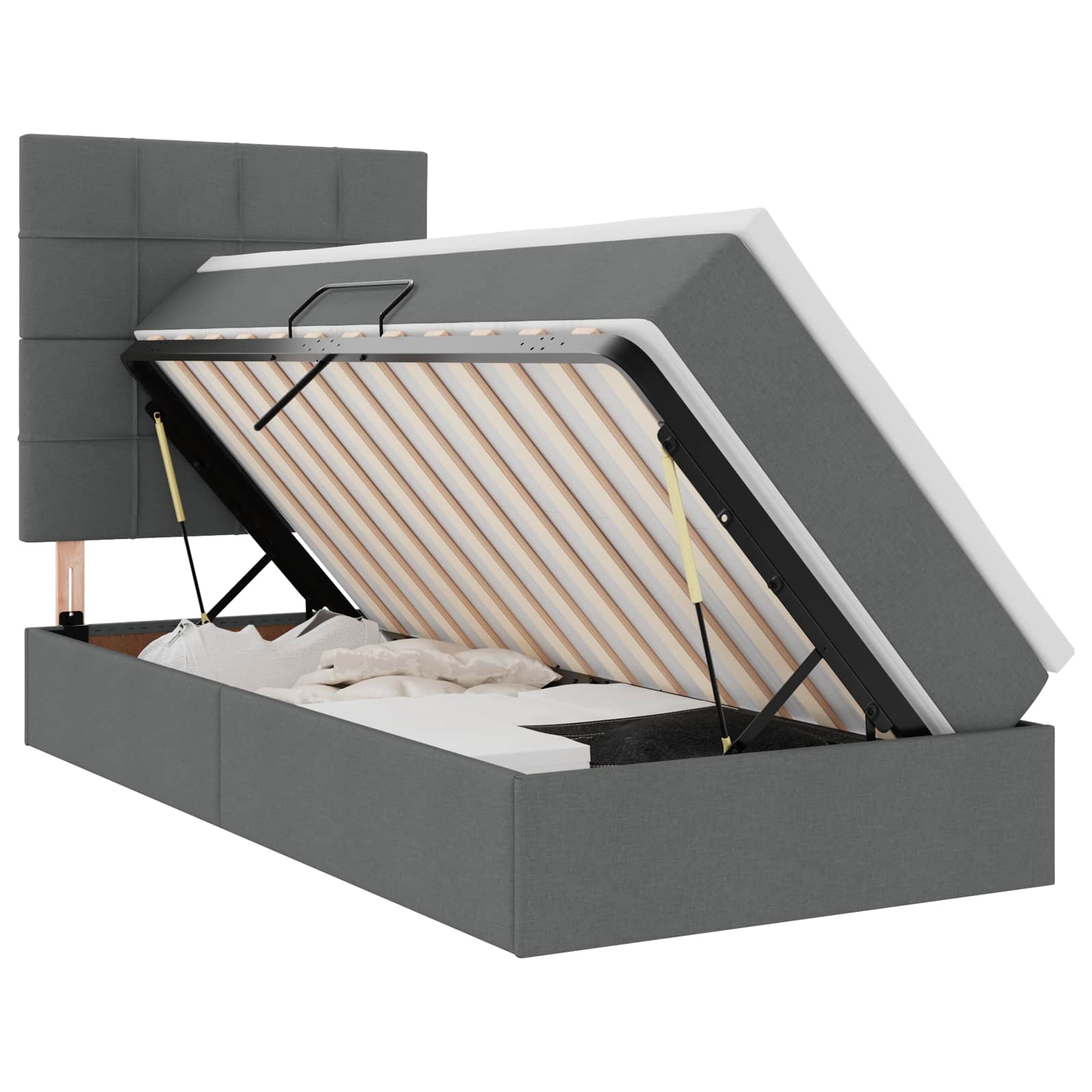 Lit avec rangement et matelas en tissu gris foncé, pour la chambre, 90 × 190 cm - 2