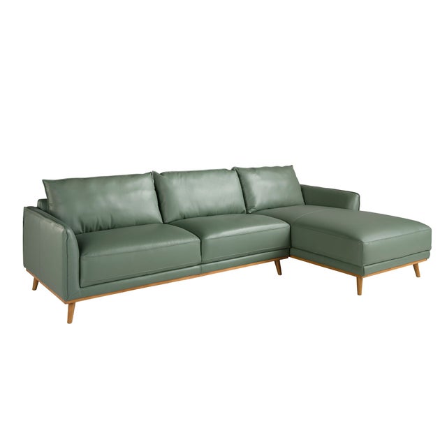 Sofá chaise longue derecha piel verde 295 x 160 x 90