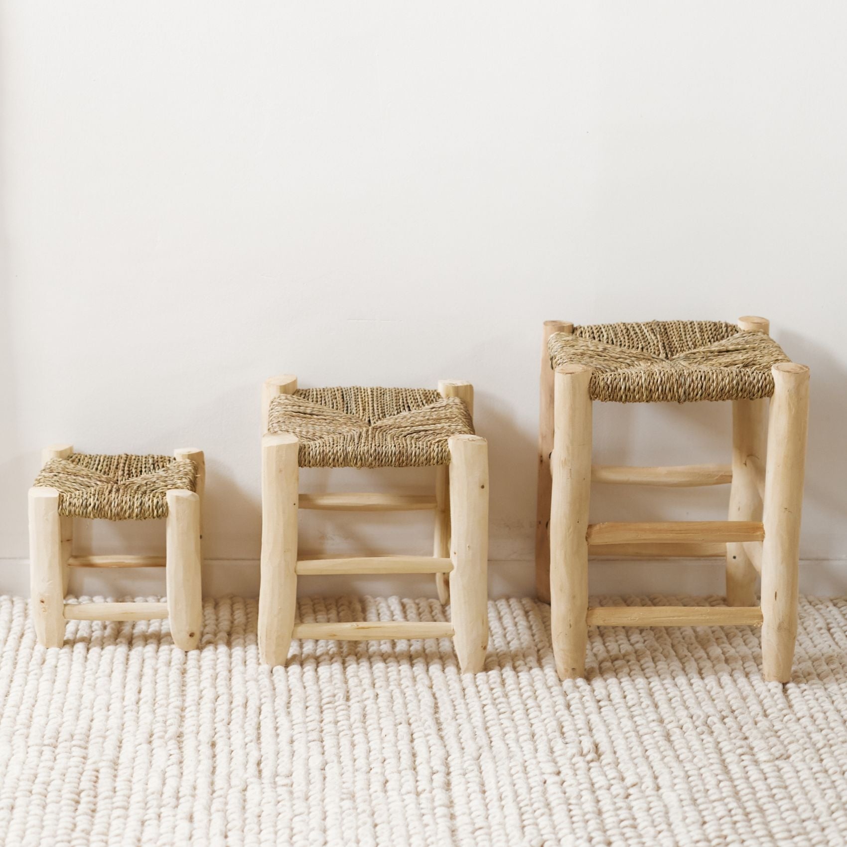 Tabouret Marocain bois de laurier - Naturel - 30 cm - Osier/Bois - 5